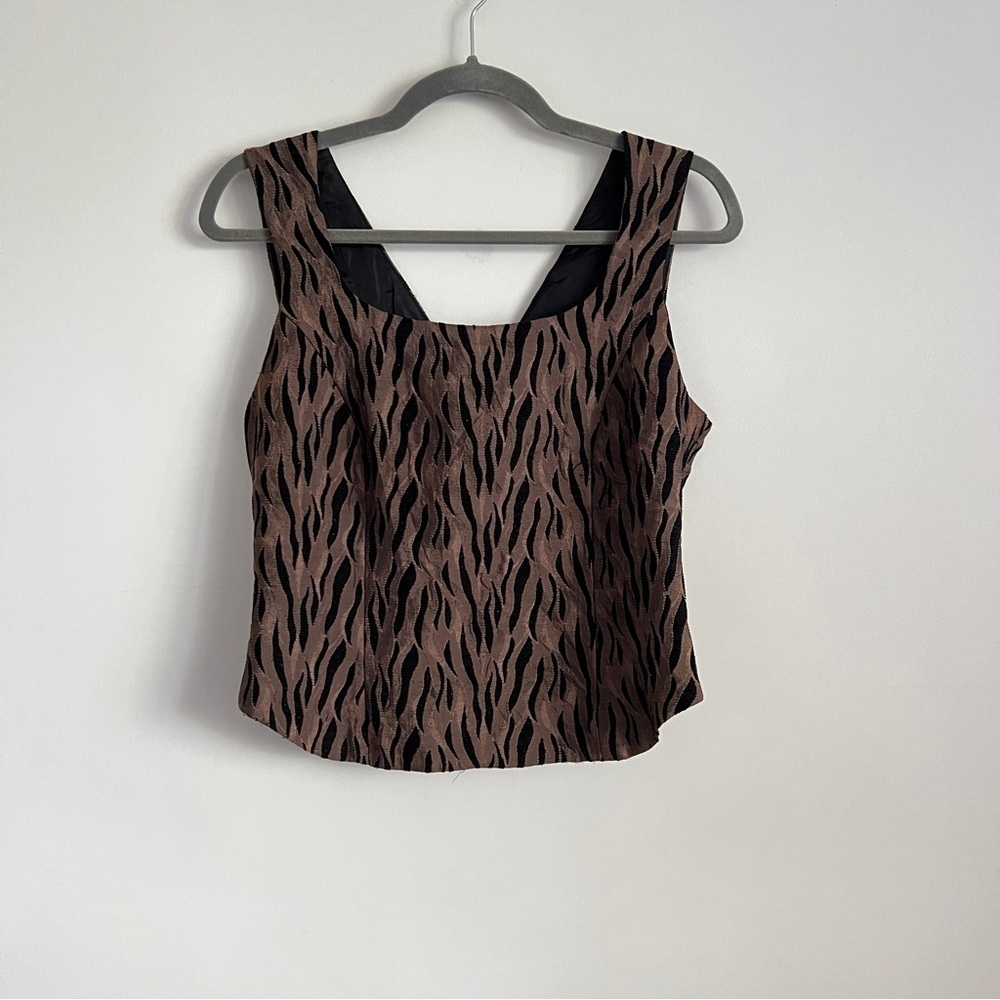 Bee Collection Y2K Lace Up Corset Vest Brown Black Animal Print Top